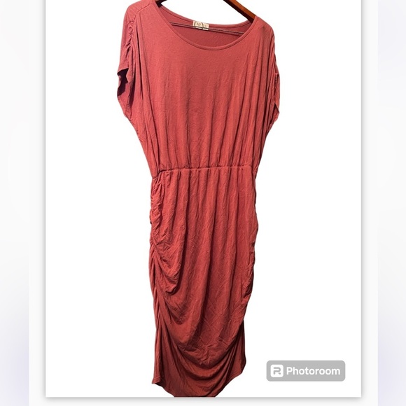 24/7 Maunces Pink Ruched Midi Sheath Dress Sz XL Women - Picture 2 of 6